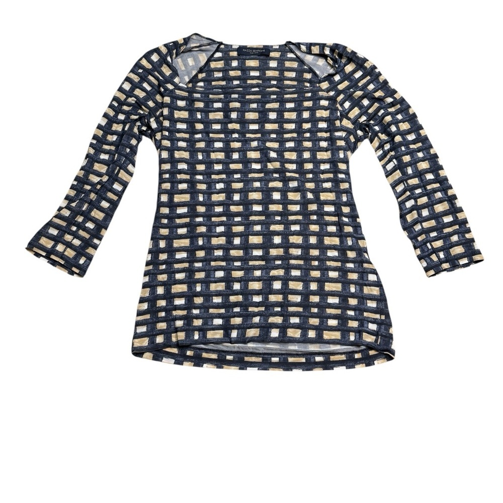 Piazza Sempione Navy and Cream Checkered Blouse